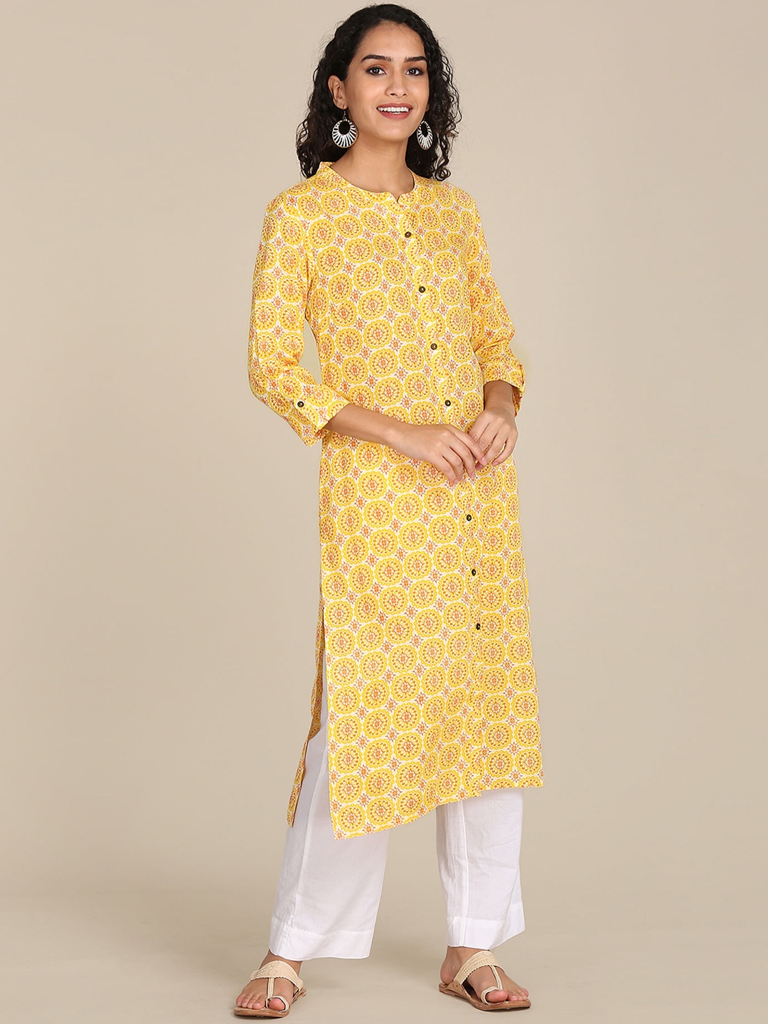 

Karigari Women Yellow Ethnic Motifs Printed Kurta