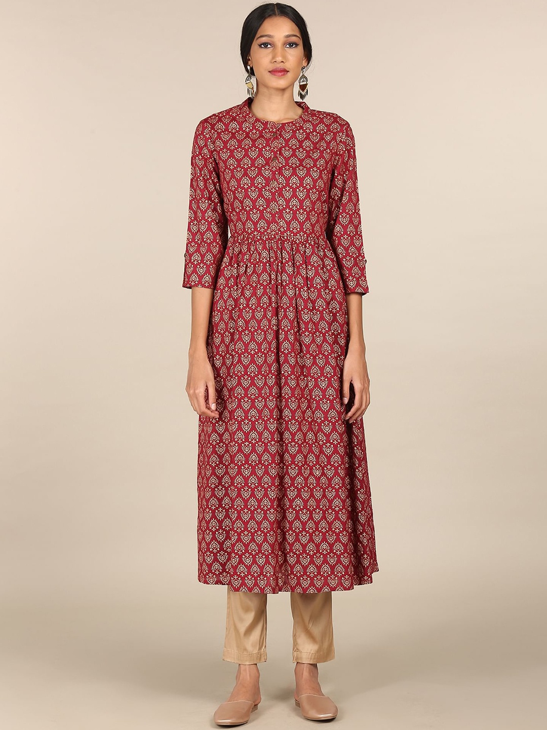 

Karigari Women Red Printed Pleated Kurta