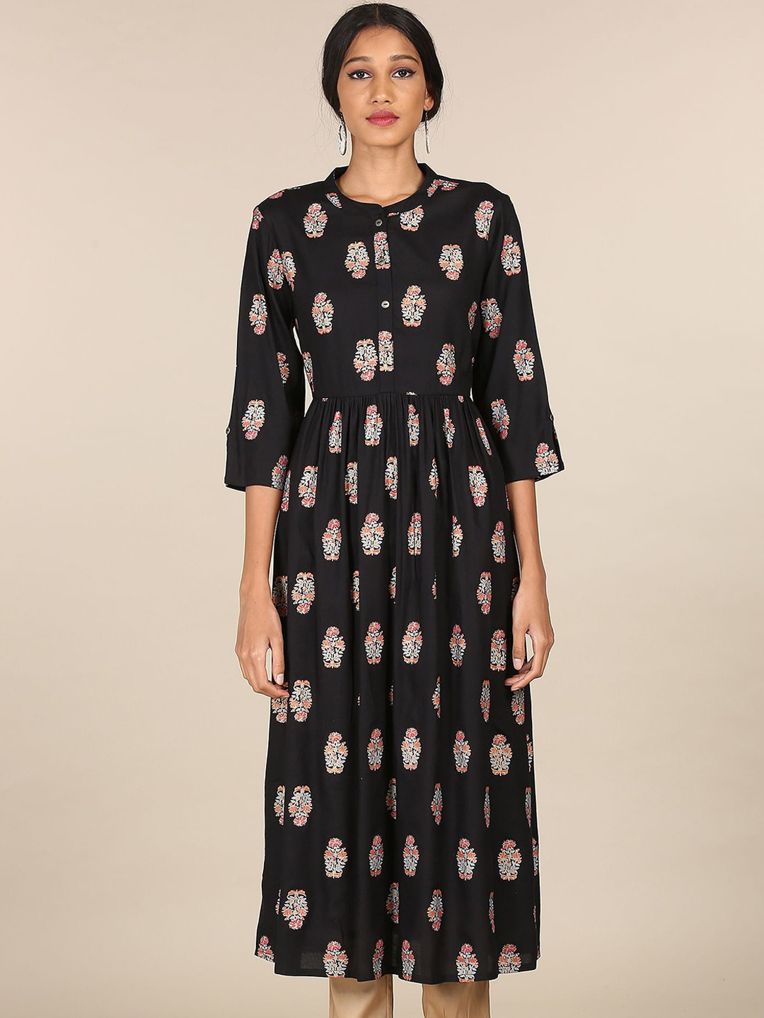 

Karigari Women Black Ethnic Motifs Printed Anarkali Kurta