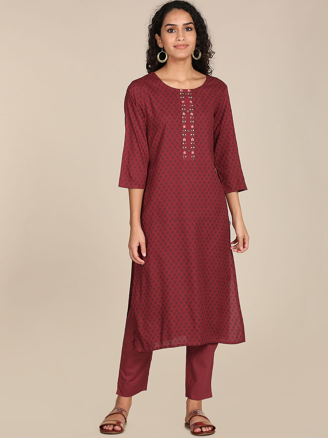 

Karigari Women Red Embroidered Rayon Kurta