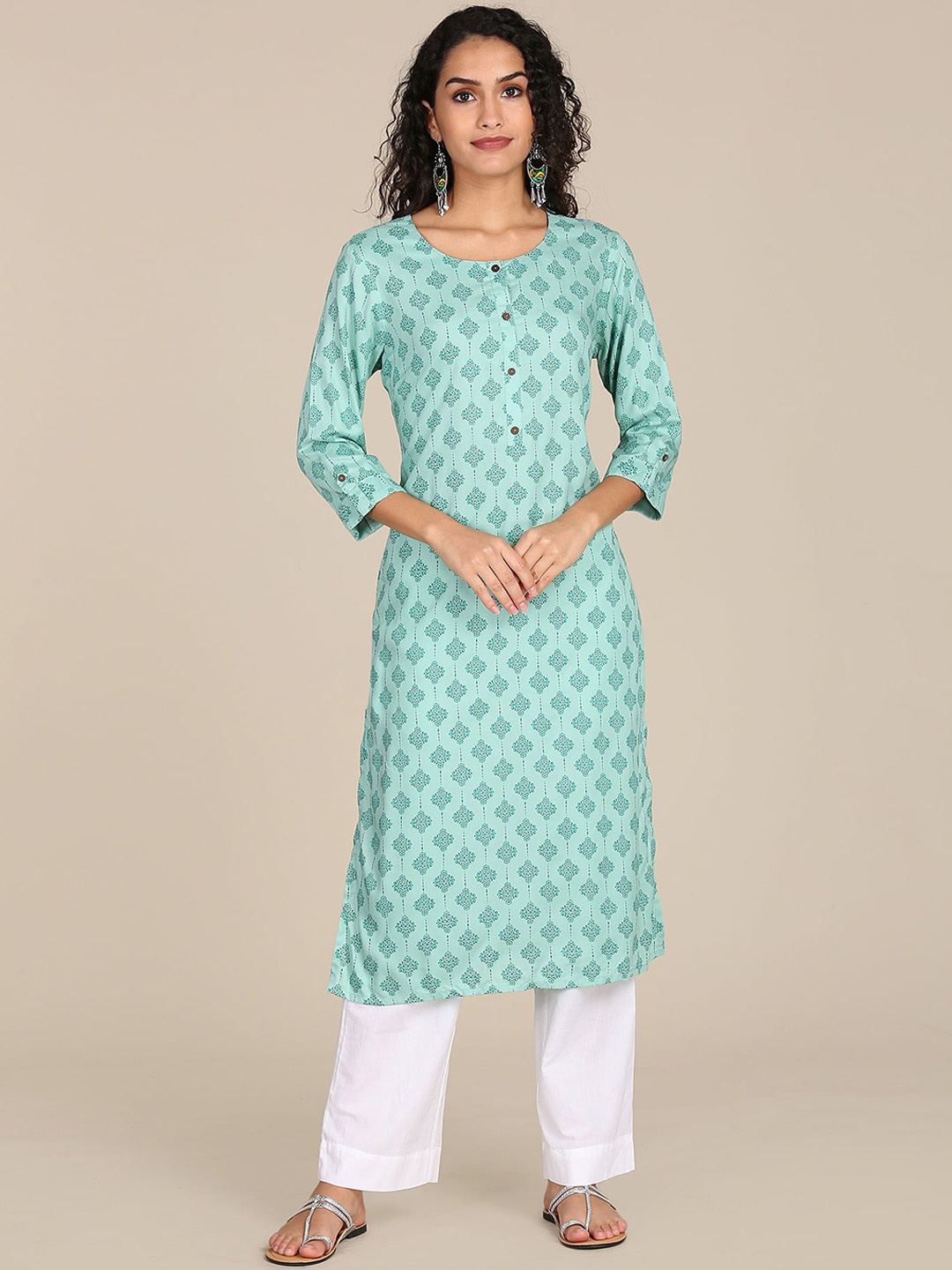 

Karigari Women Green Ethnic Motifs Printed Kurta
