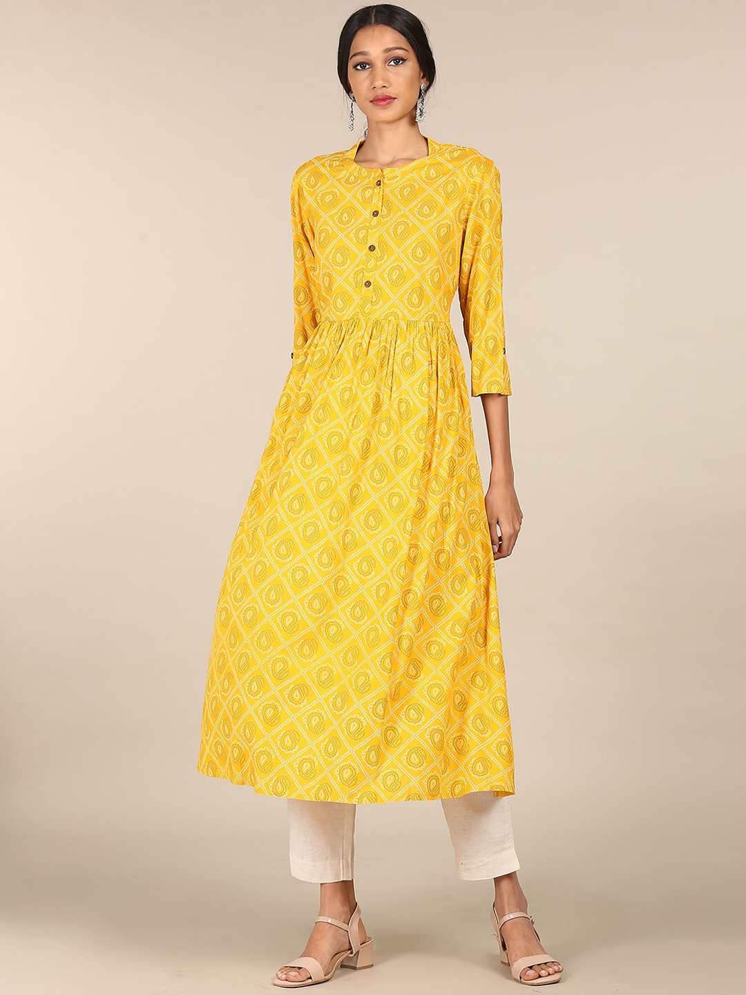 

Karigari Women Mustard Yellow Ethnic Motifs Printed Kurta