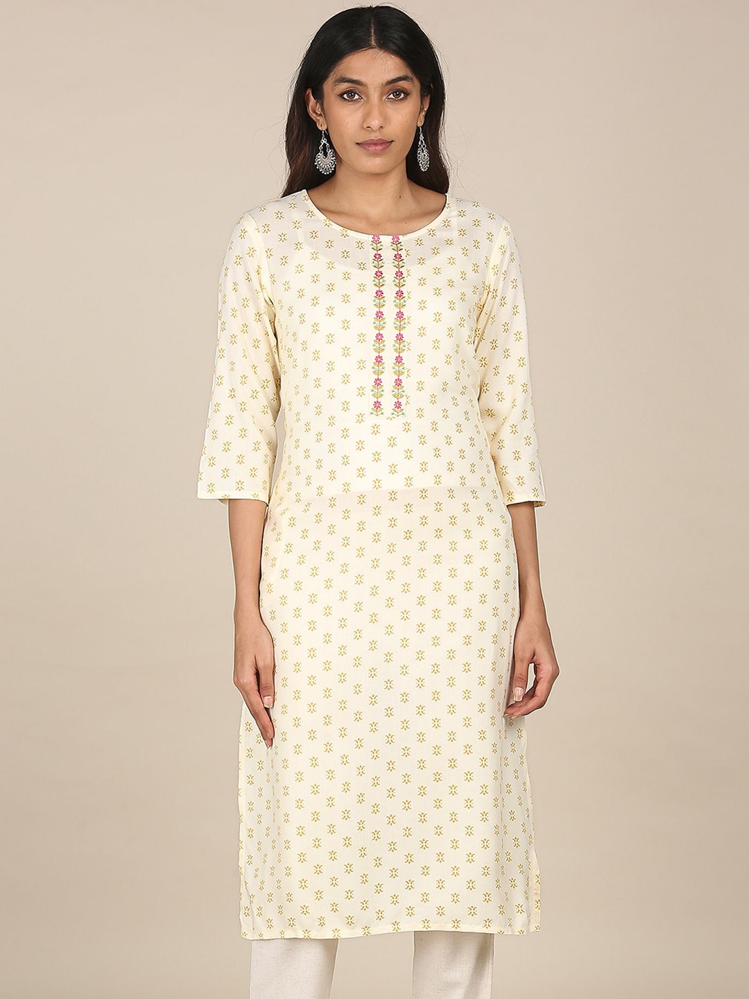 

Karigari Women Cream-Coloured Printed Kurta