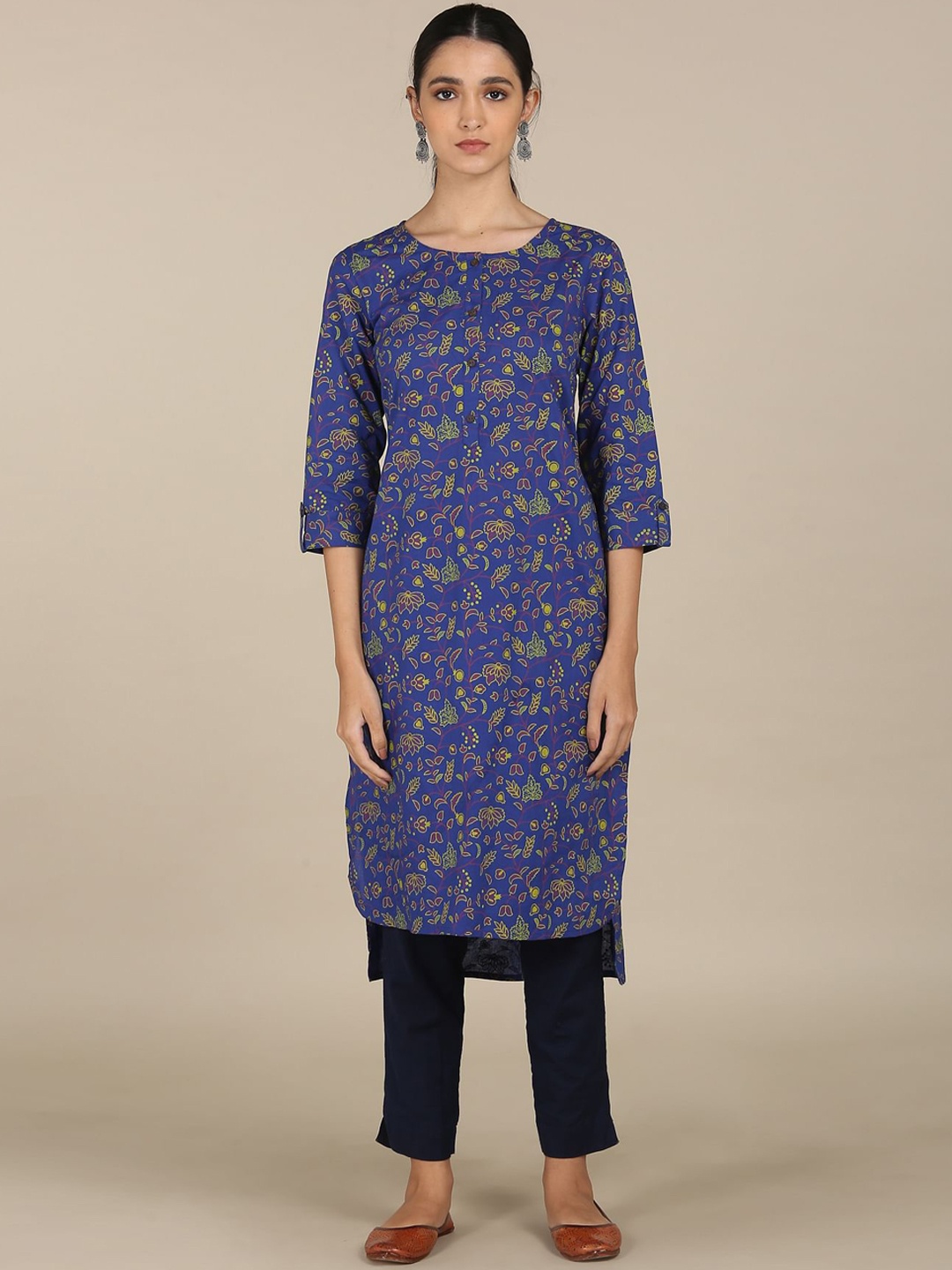

Karigari Women Blue Floral Printed Kurta