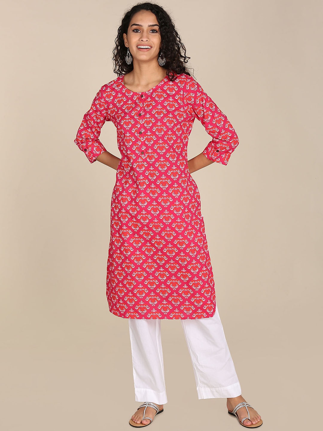 

Karigari Women Pink Geometric Printed Kurta