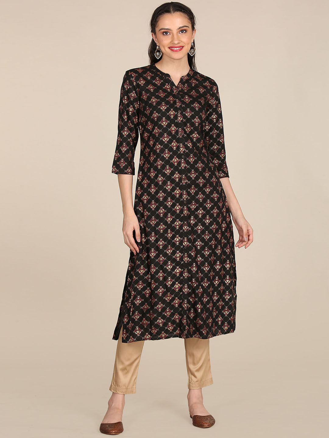 

Karigari Women Black Ethnic Motifs Printed Kurta