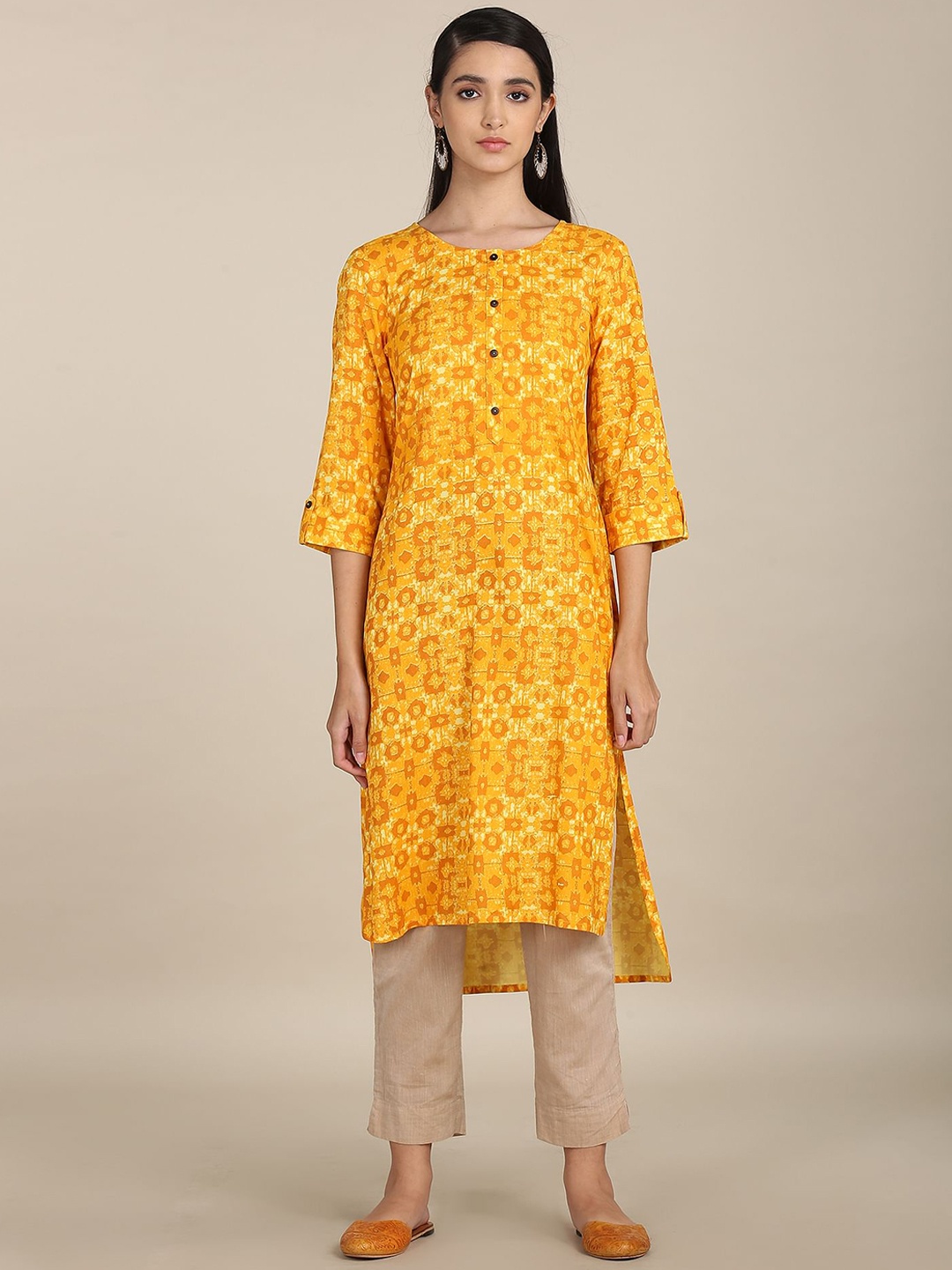 

Karigari Women Yellow Ethnic Motifs Printed Kurta