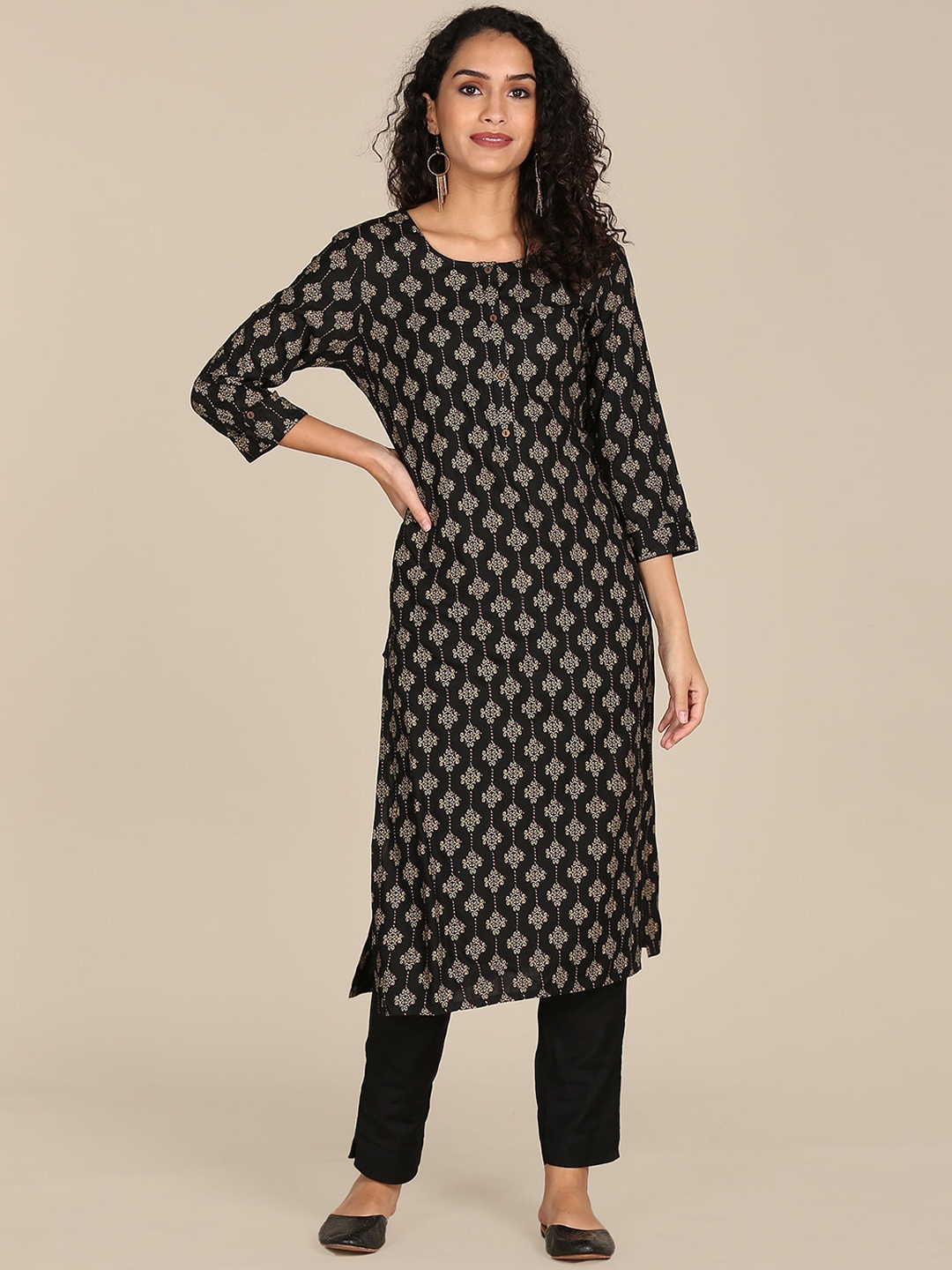 

Karigari Women Black Ethnic Motifs Printed Kurta