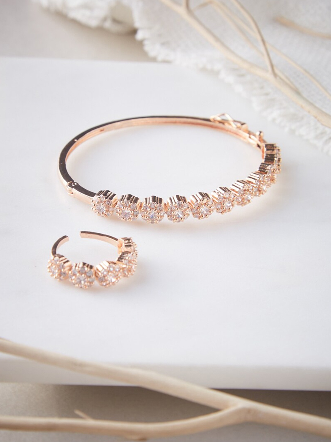 

ATIBELLE Women Gold-Toned American Diamond Gold-Plated Cuff Bracelet