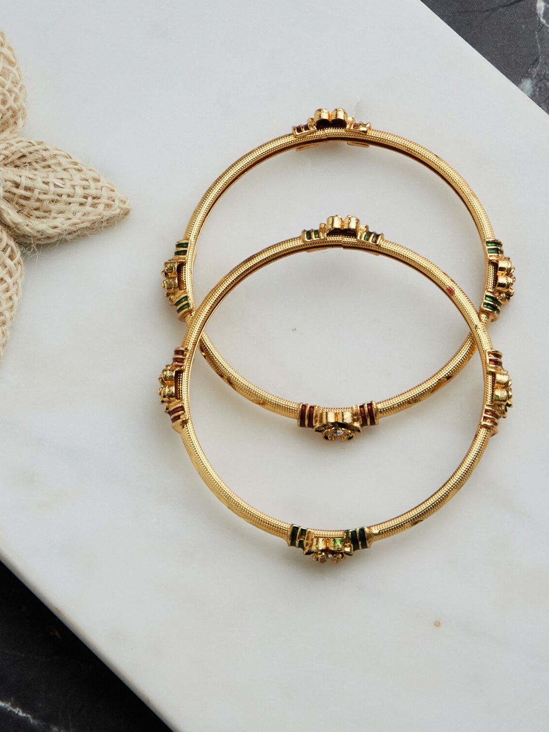 

ATIBELLE Women Set of 2 Gold-Plated Floral Textured Bangles