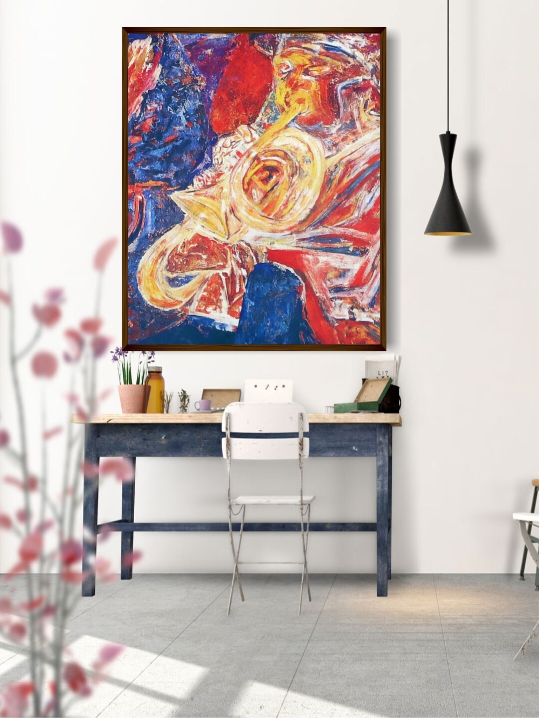 

The Art House Blue & Red Abstract Painting Framed Wall Art Painting