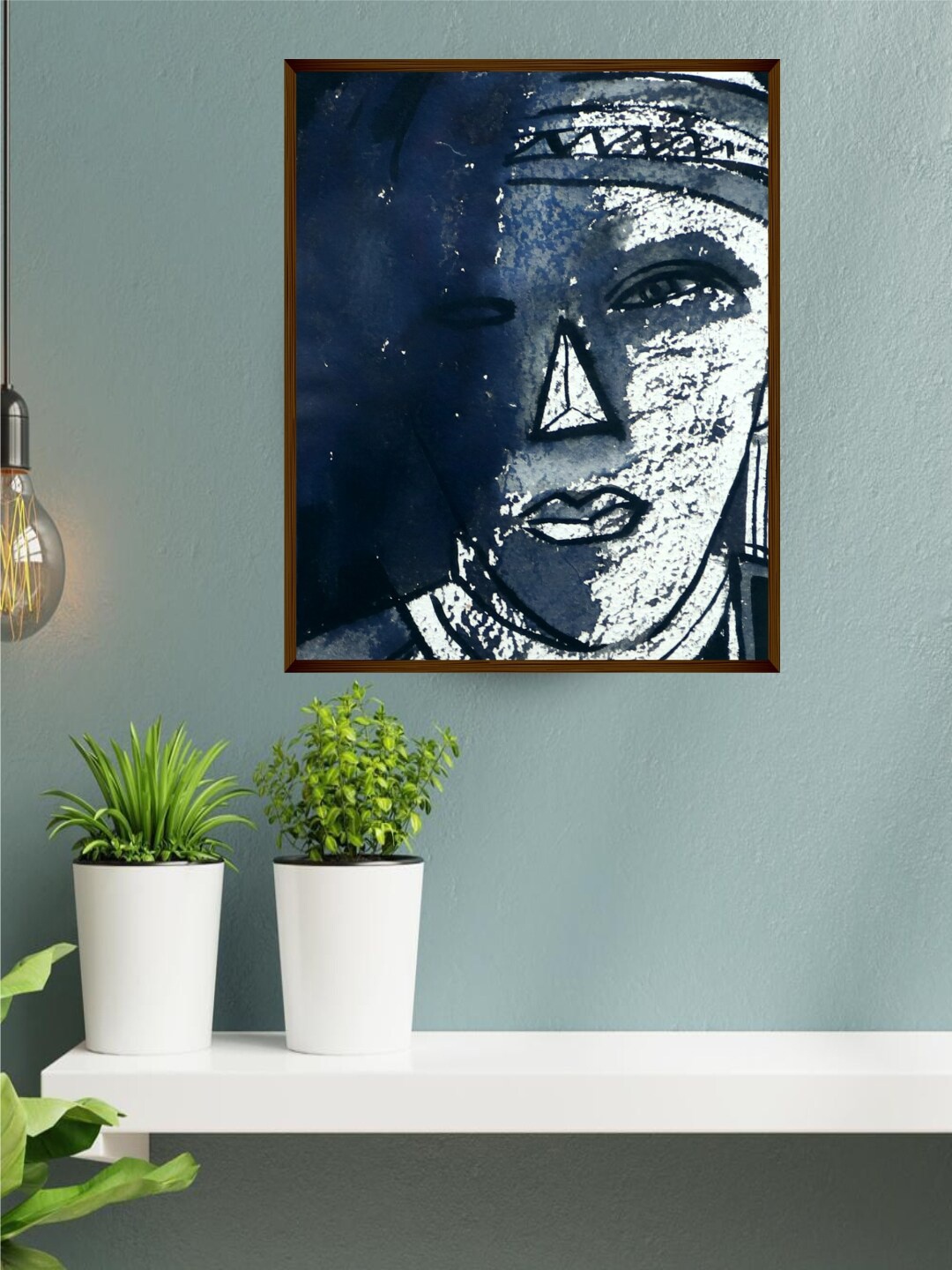 

The Art House Navy-Blue & White Abstract Painting Wall Art