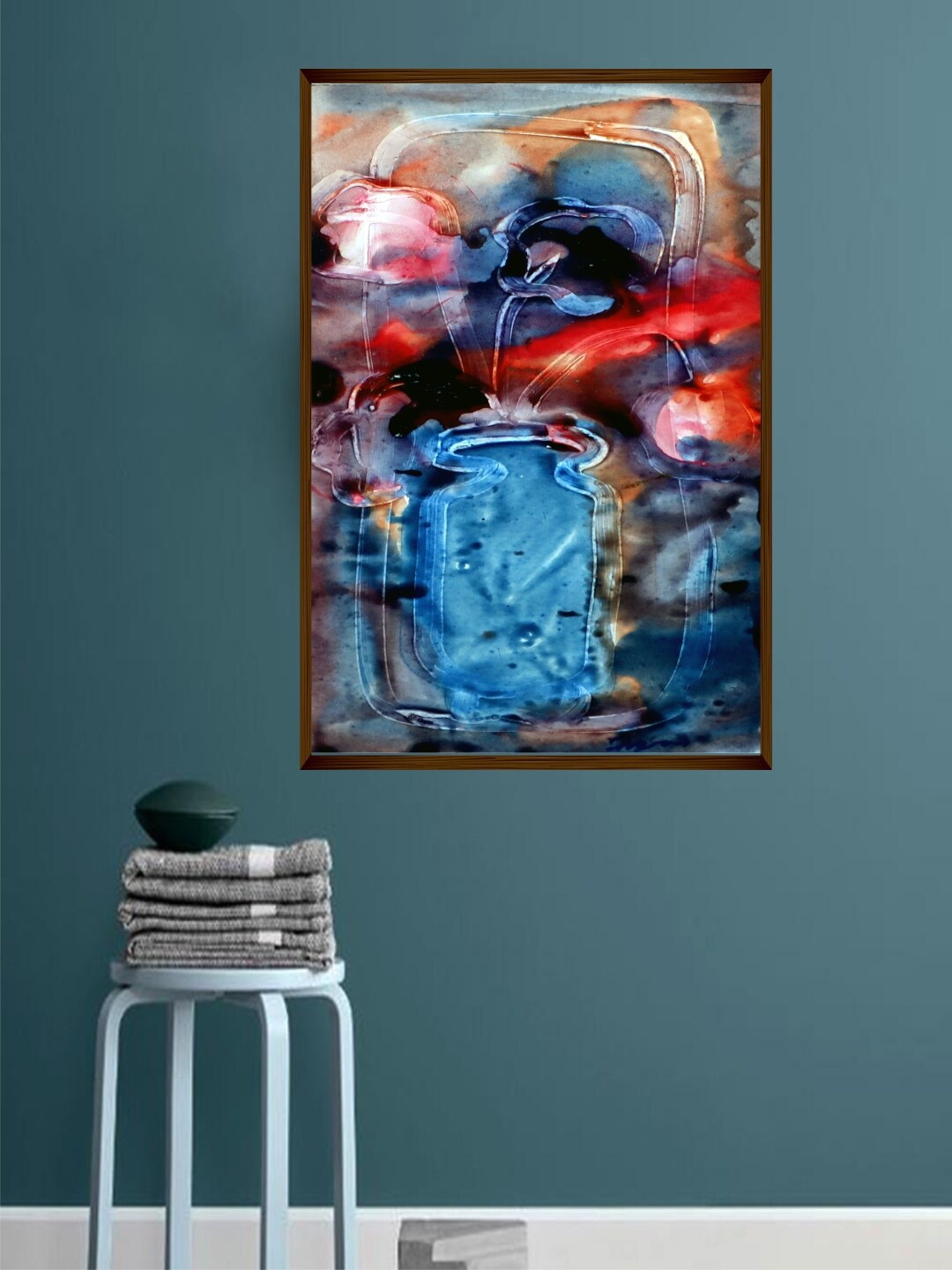

The Art House Blue & Orange Abstract Painting Framed Wall Art