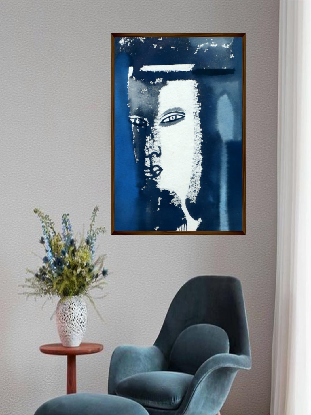 

The Art House Navy-Blue & White Abstract Painting Wall Art