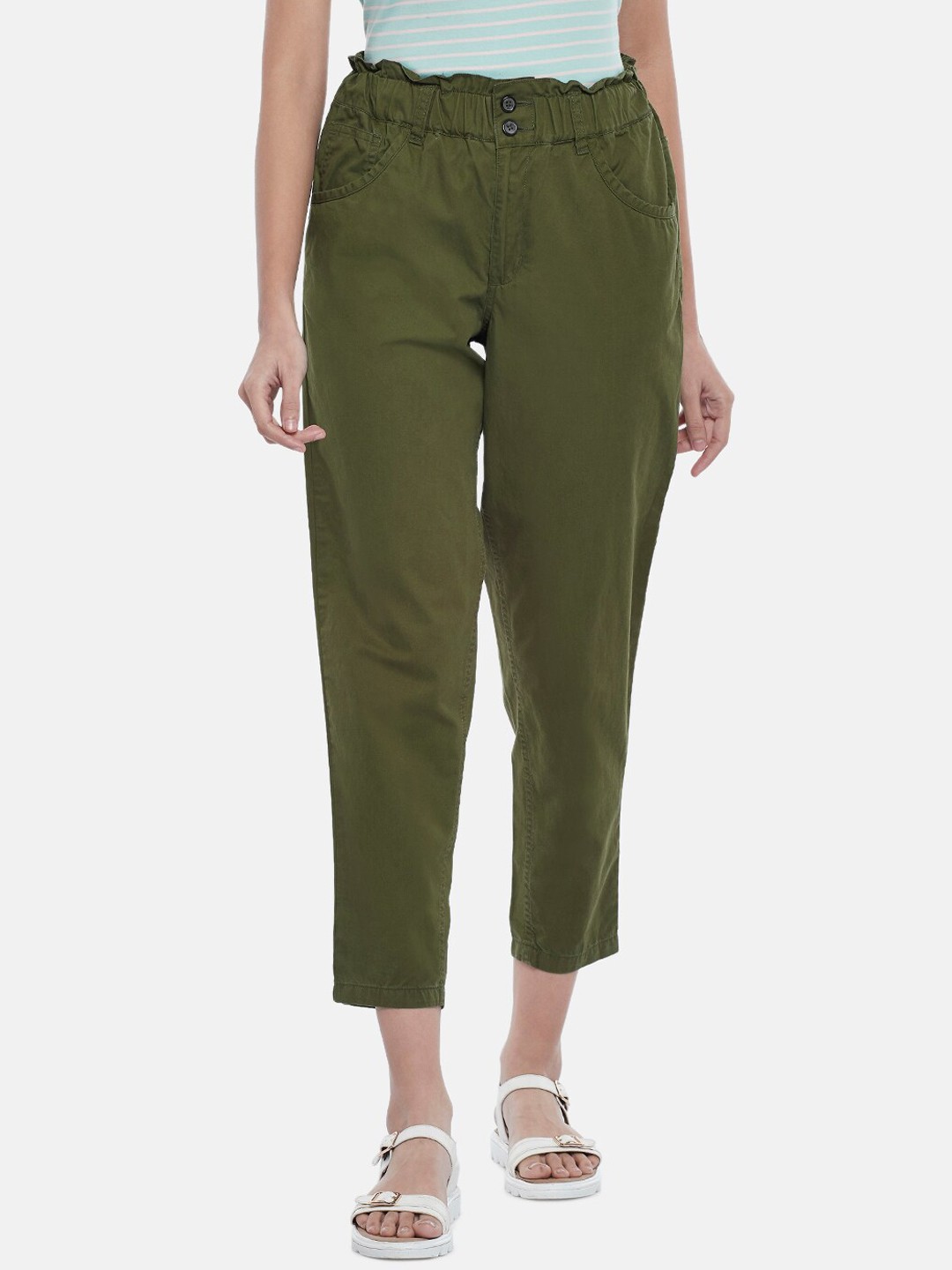 

Honey by Pantaloons Women Olive Green Solid Peg Trousers