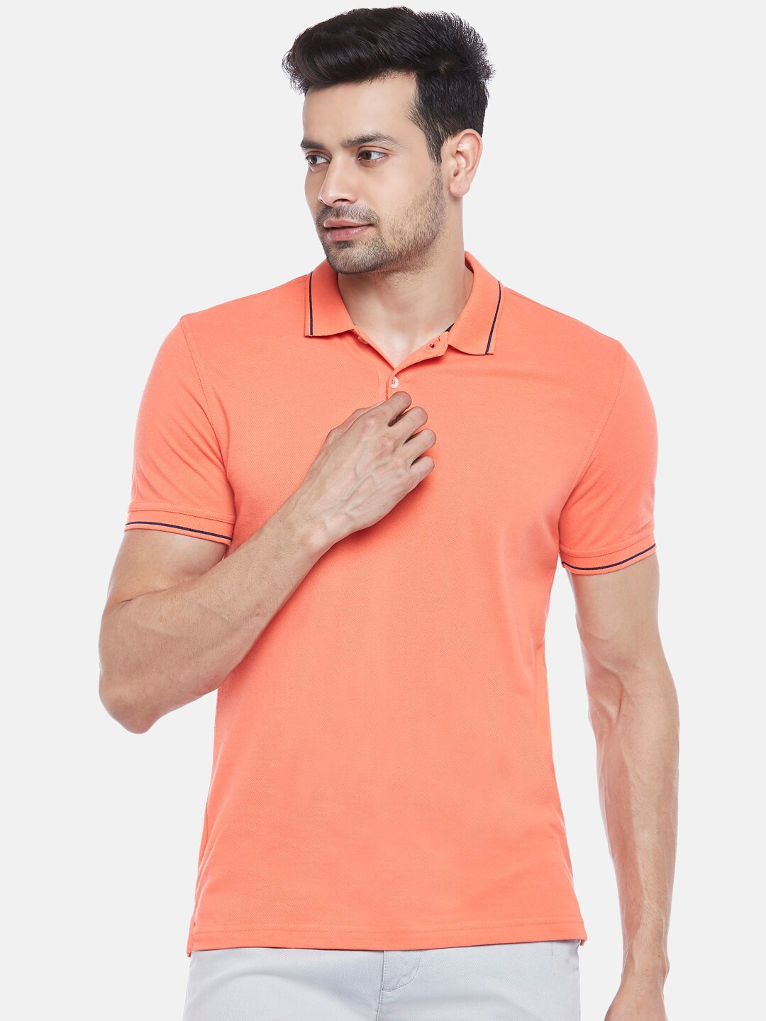 

BYFORD by Pantaloons Men Peach-Coloured Polo Collar T-shirt