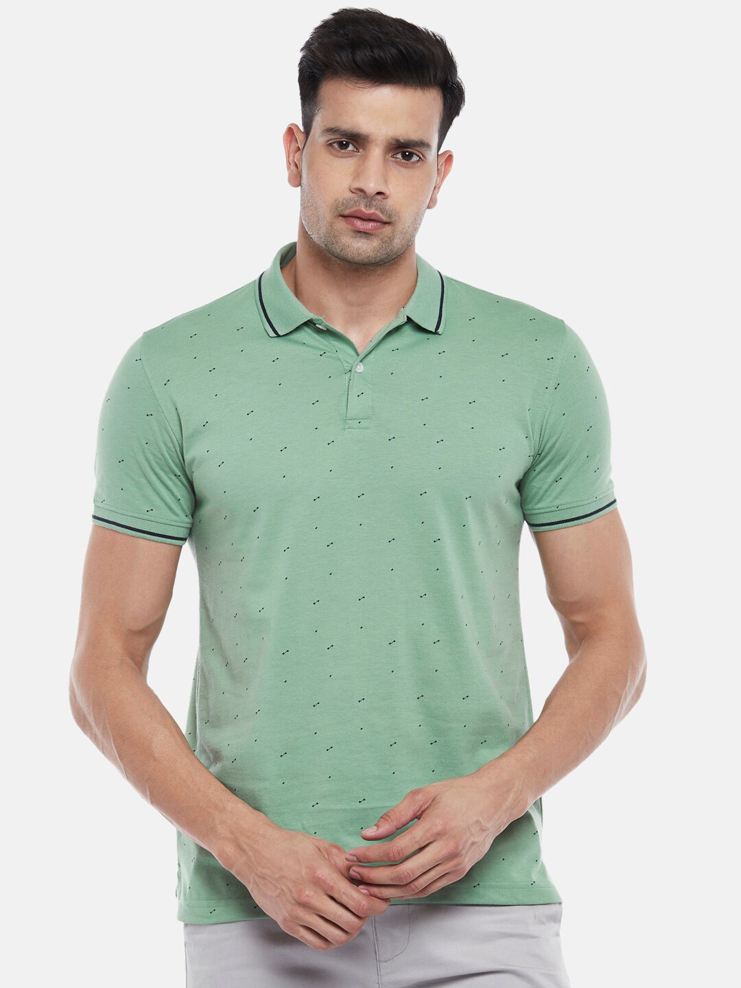 

BYFORD by Pantaloons Men Green Polo Collar Slim Fit Cotton T-shirt