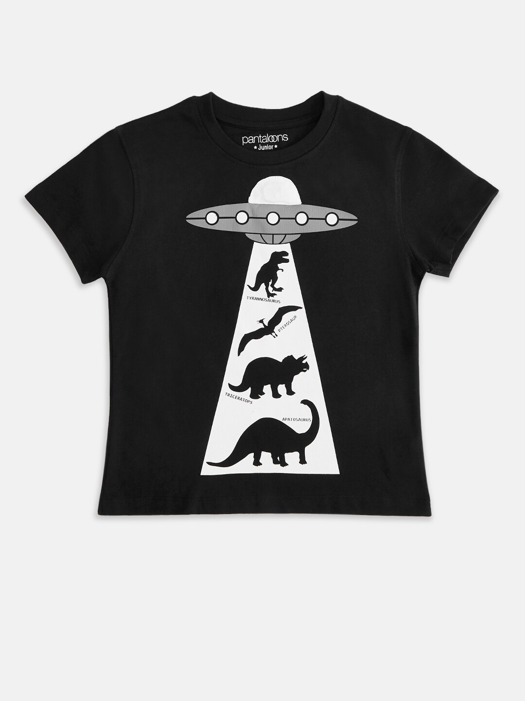 

Pantaloons Junior Boys Black Printed Pure Cotton Raw Edge T-shirt
