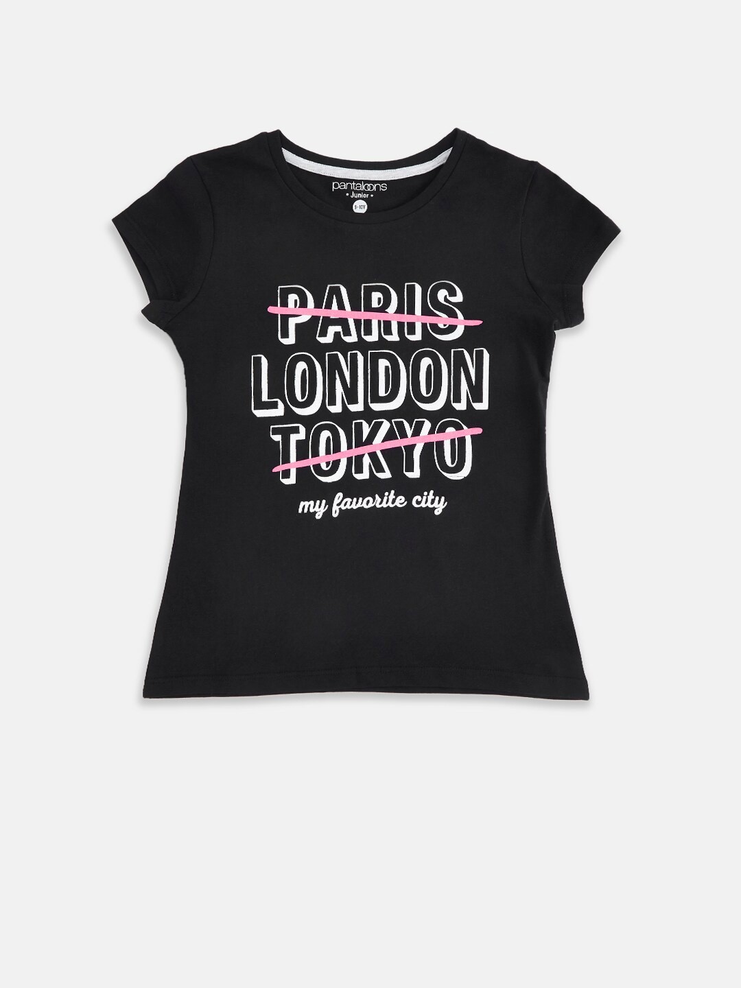 

Pantaloons Junior Girls Black Typography Printed Pure Cotton T-shirt