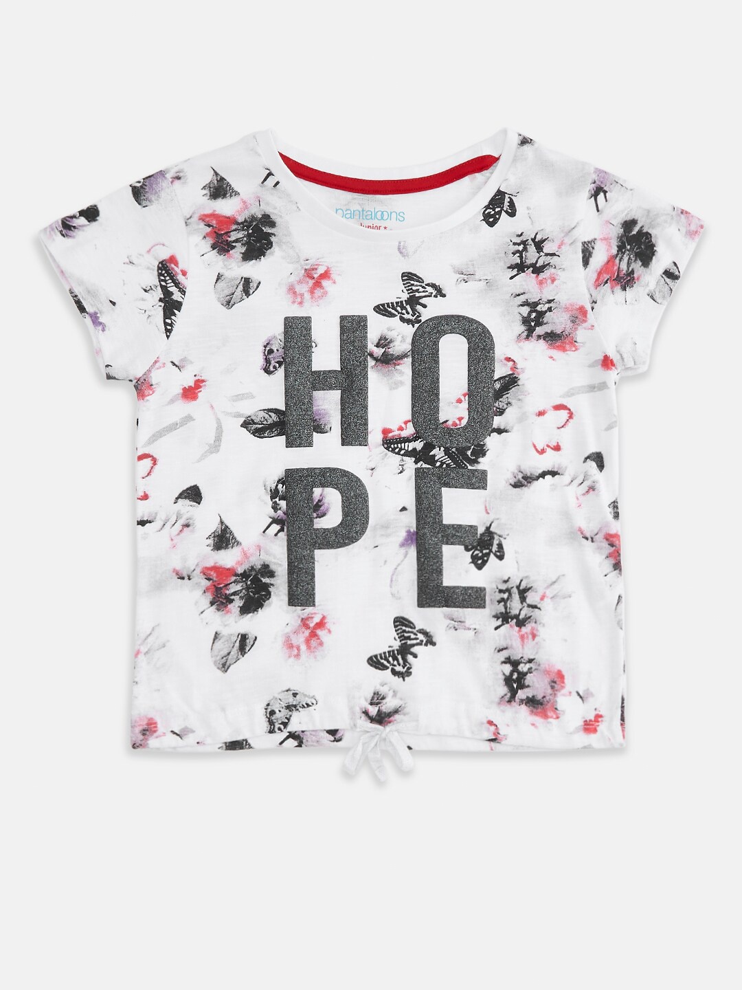 

Pantaloons Junior Girls White & Grey Printed Pure Cotton T-shirt