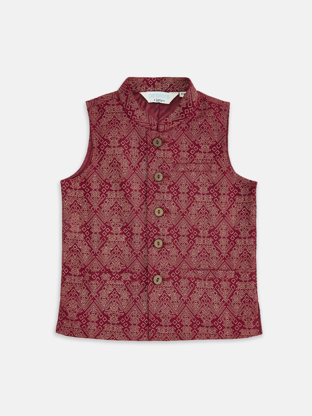 

indus route by Pantaloons Boys Maroon & Cream Colored Cotton Printed Waistcoat