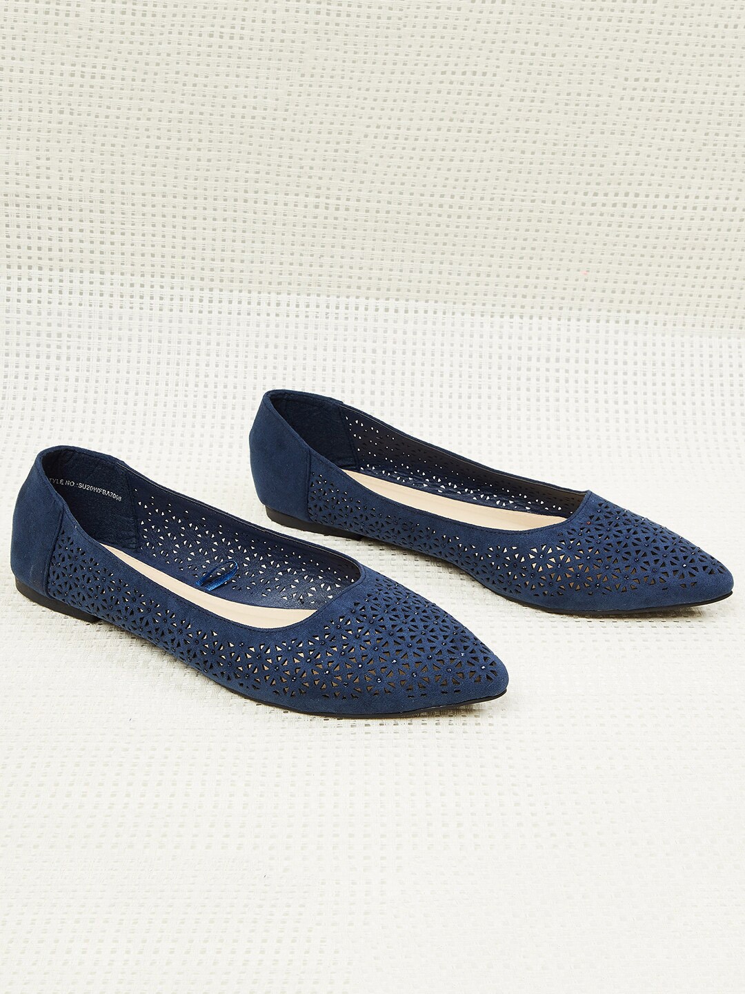 

max Women Navy Blue Ballerinas with Laser Cuts Flats