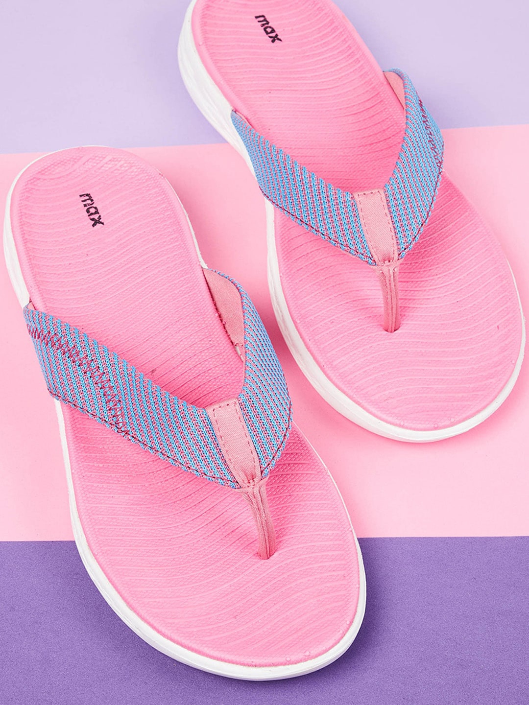 

max Women Pink & Blue Woven Design Open-Toe Flats