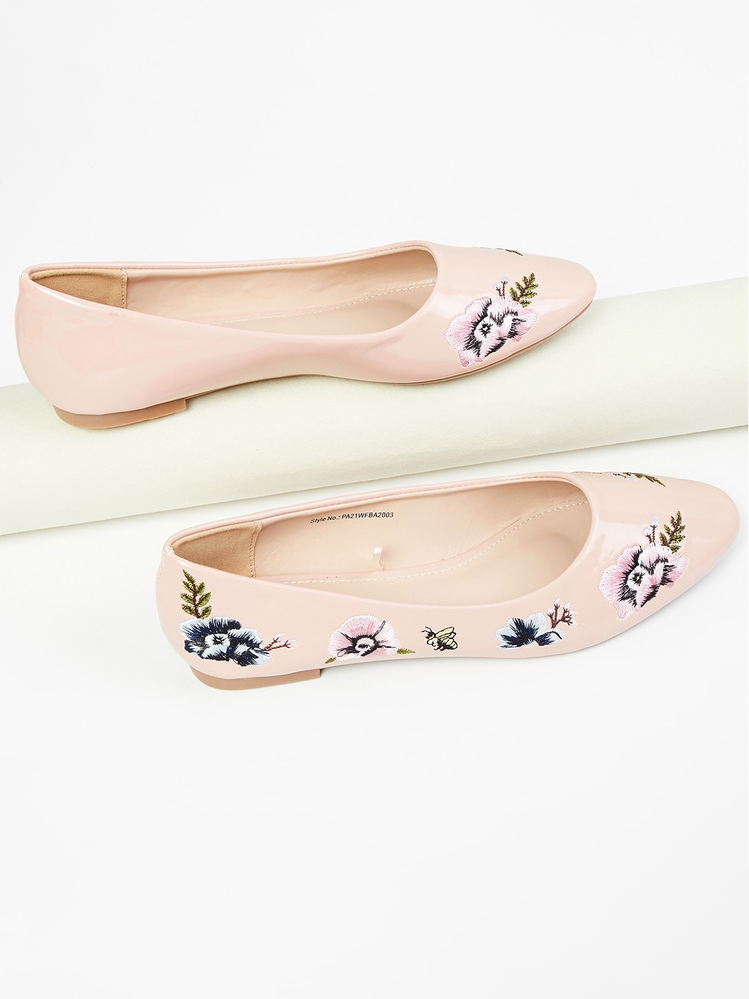 

max Women Pink Textured Ballerinas with Embroidered Flats