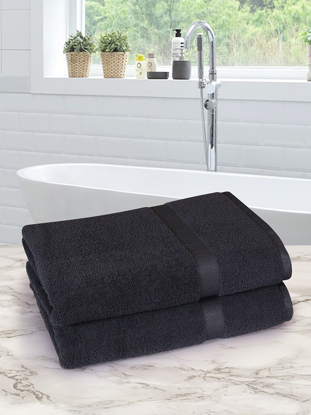 

ROMEE Set Of 2 Black Solid Microfiber 350 GSM Bath Towel