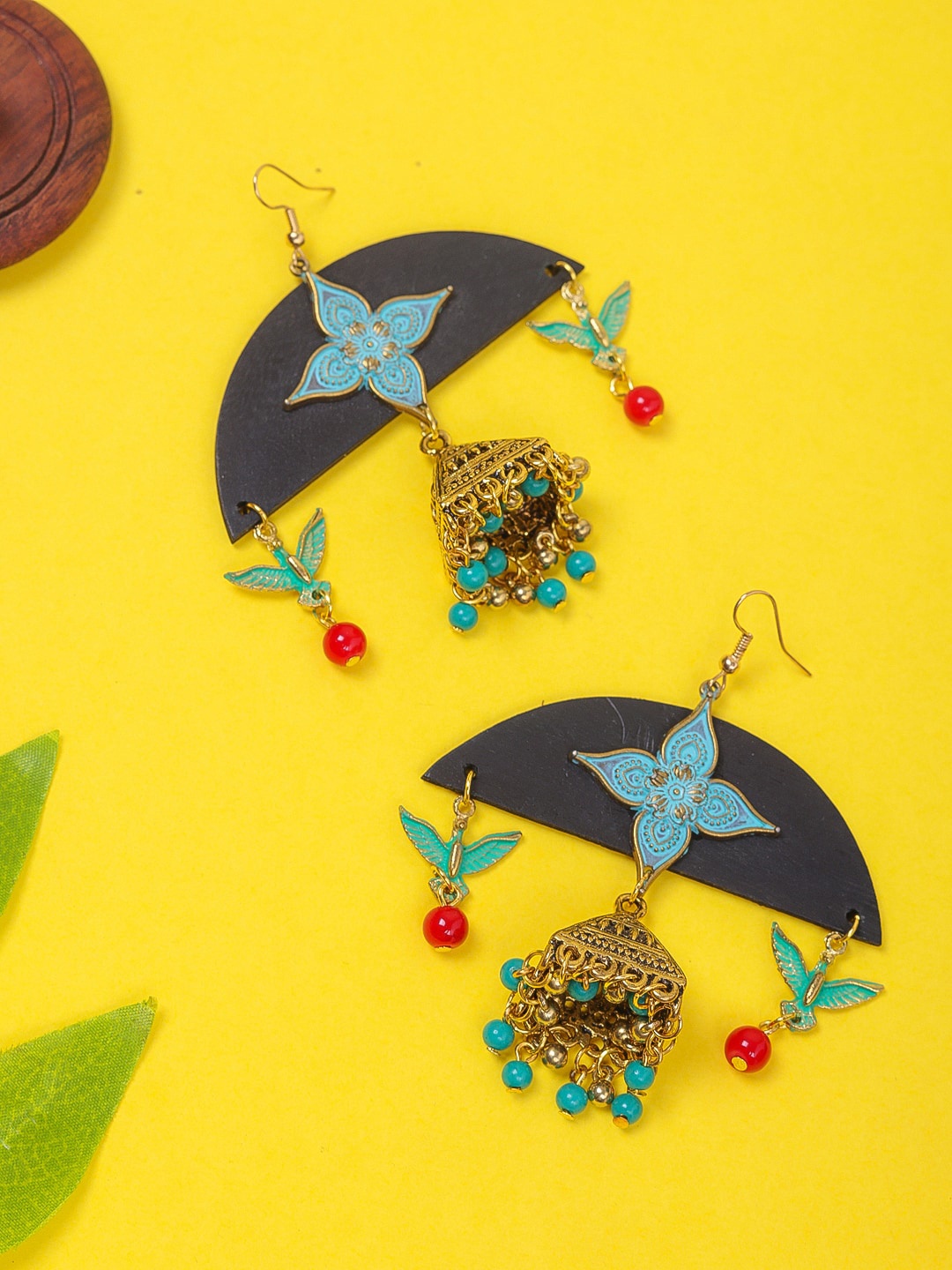 

DIVA WALK Gold-Toned Contemporary Jhumkas Earrings