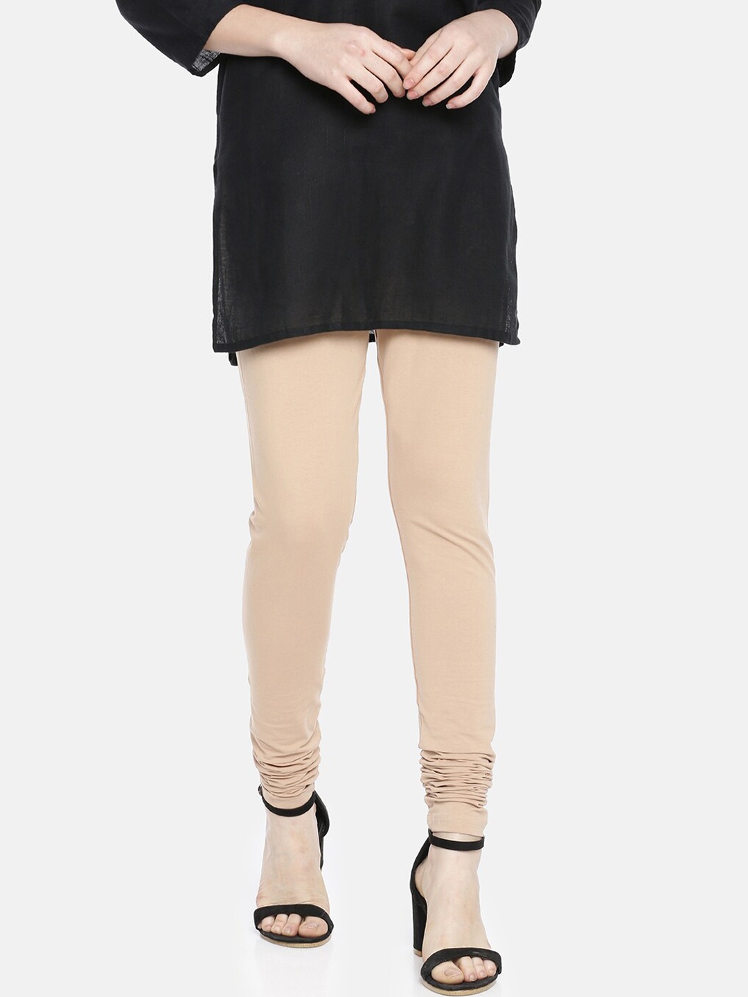 

Dollar Missy Women Cream Solid Slim Fit Churidar Length Cotton Leggings