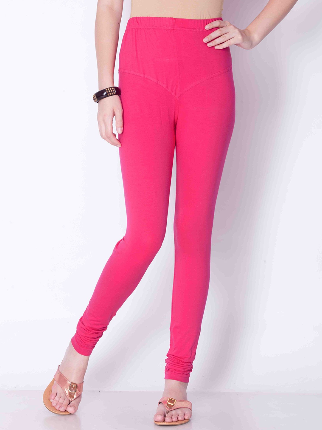 

Dollar Missy Women Fuchsia Solid Cotton Ankle-Length Leggings