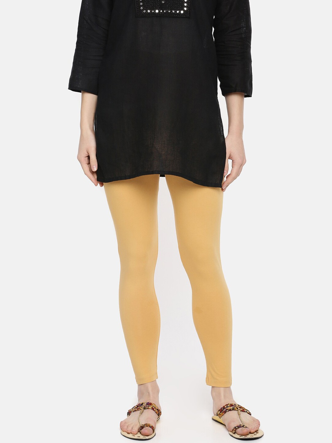 

Dollar Missy Women Beige Slim Fit Cotton Ankle-Length Leggings