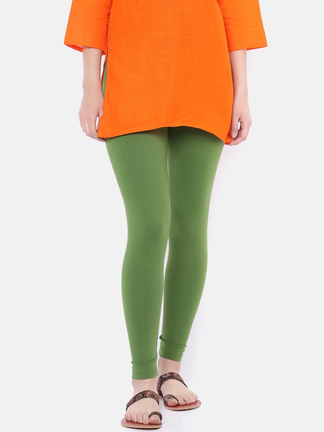 

Dollar Missy Solid Olive Slim Fit Ankle Length Cotton Leggings
