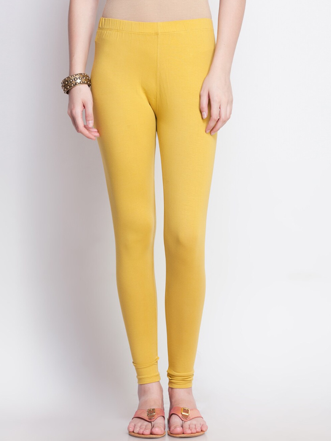 

Dollar Missy Women Gold Colored Cotton Slim Fit Ankle Length Leggings