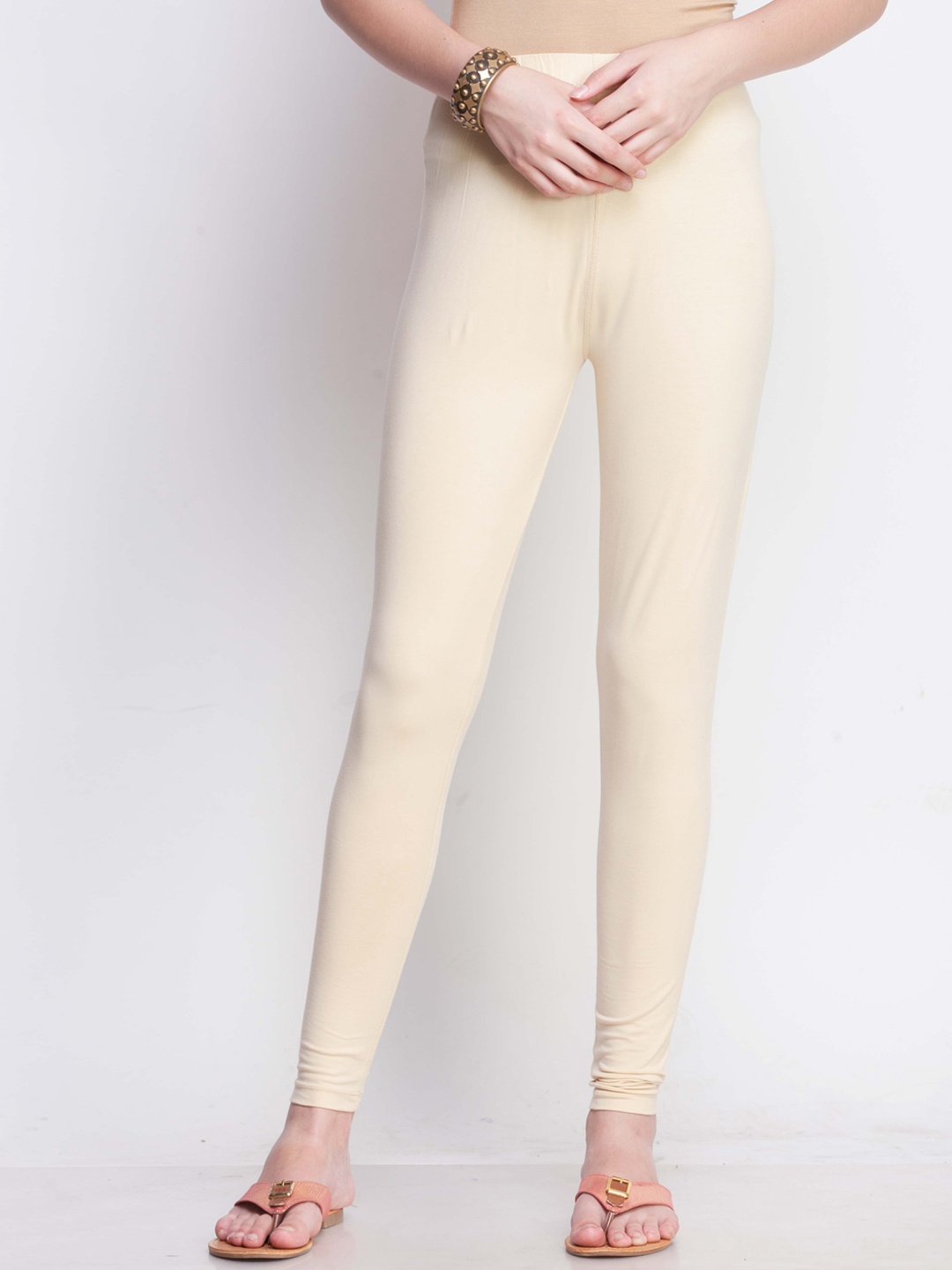 Dollar Missy Women Beige Slim-Fit Cotton Ankle-Length Leggings