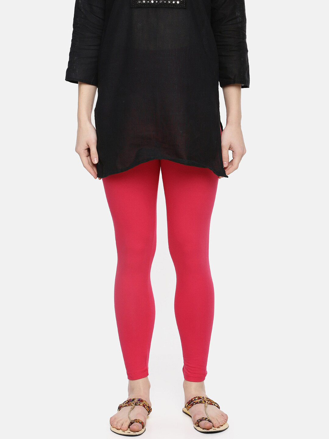 

Dollar Missy Women Fuchsia Solid Cotton Slim-Fit Ankle Leggings