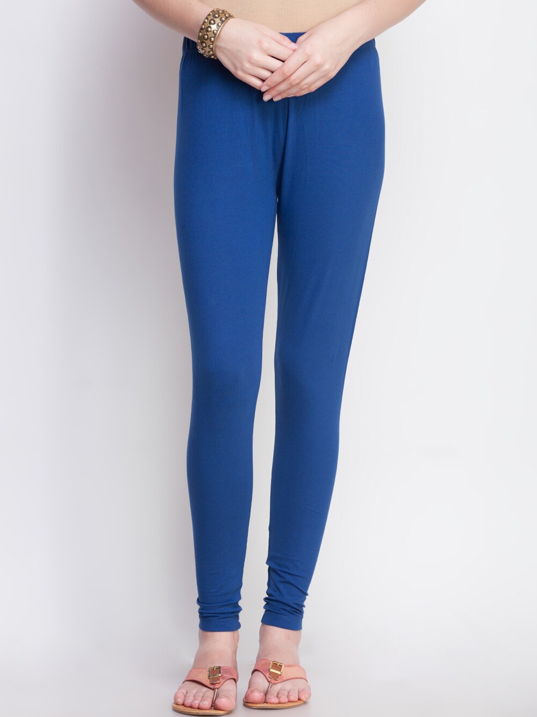 Dollar Missy Women Blue Solid Cotton Churidar-Length Leggings