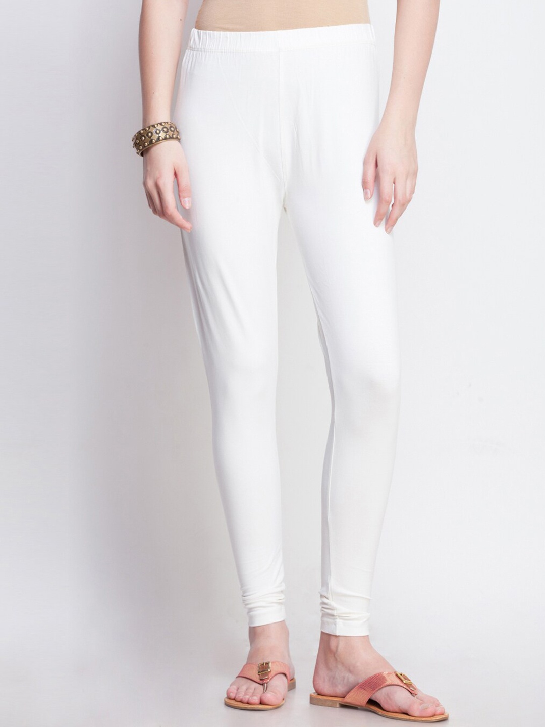 Dollar Missy Women White Solid Churidar Length Leggings