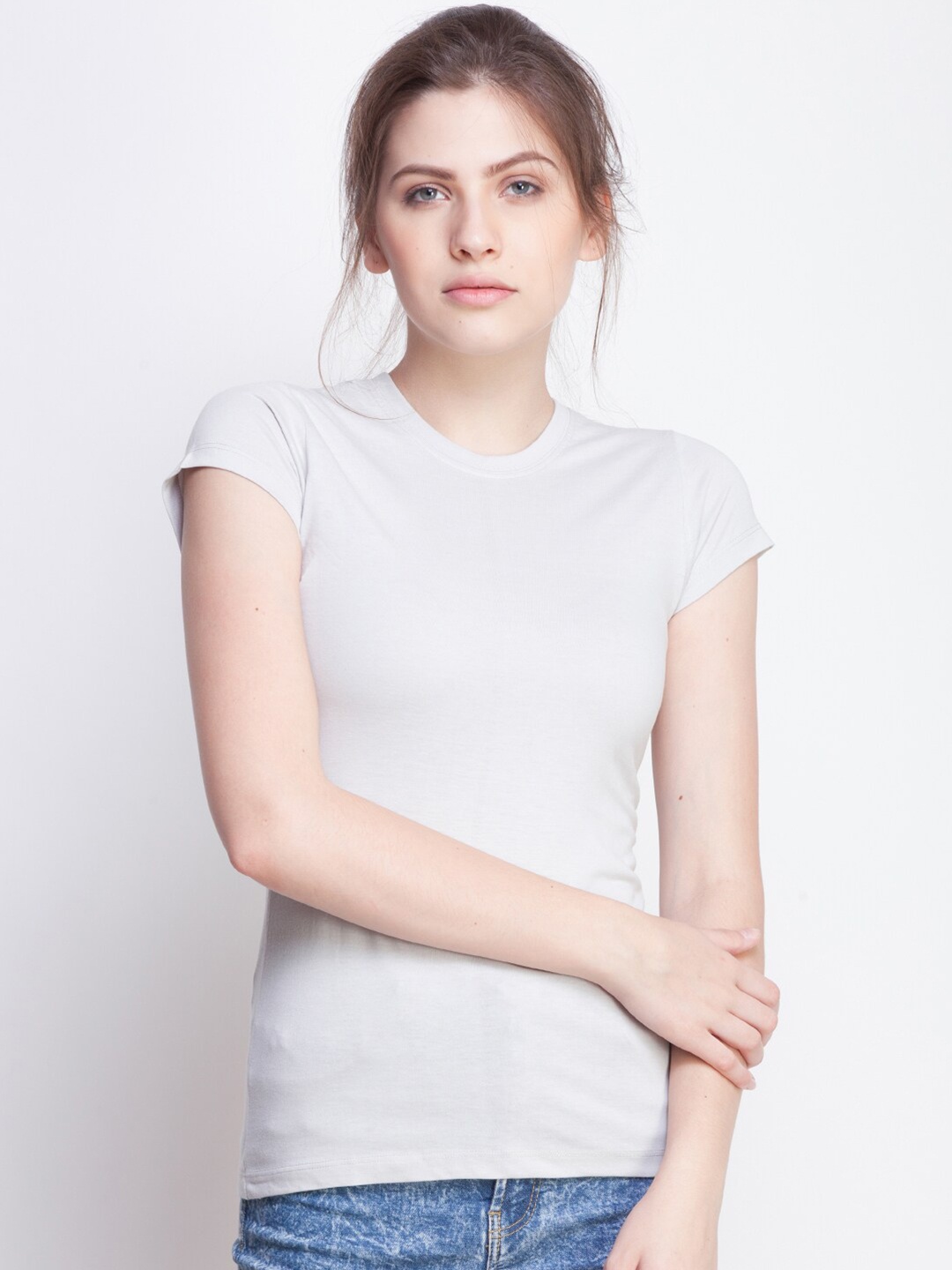 

Dollar Missy Women Grey Extended Slim Fit Cotton T-shirt