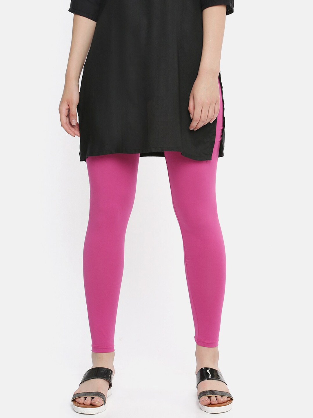 

Dollar Missy Women Pink Solid Cotton Slim-Fit Ankle-Length Leggings