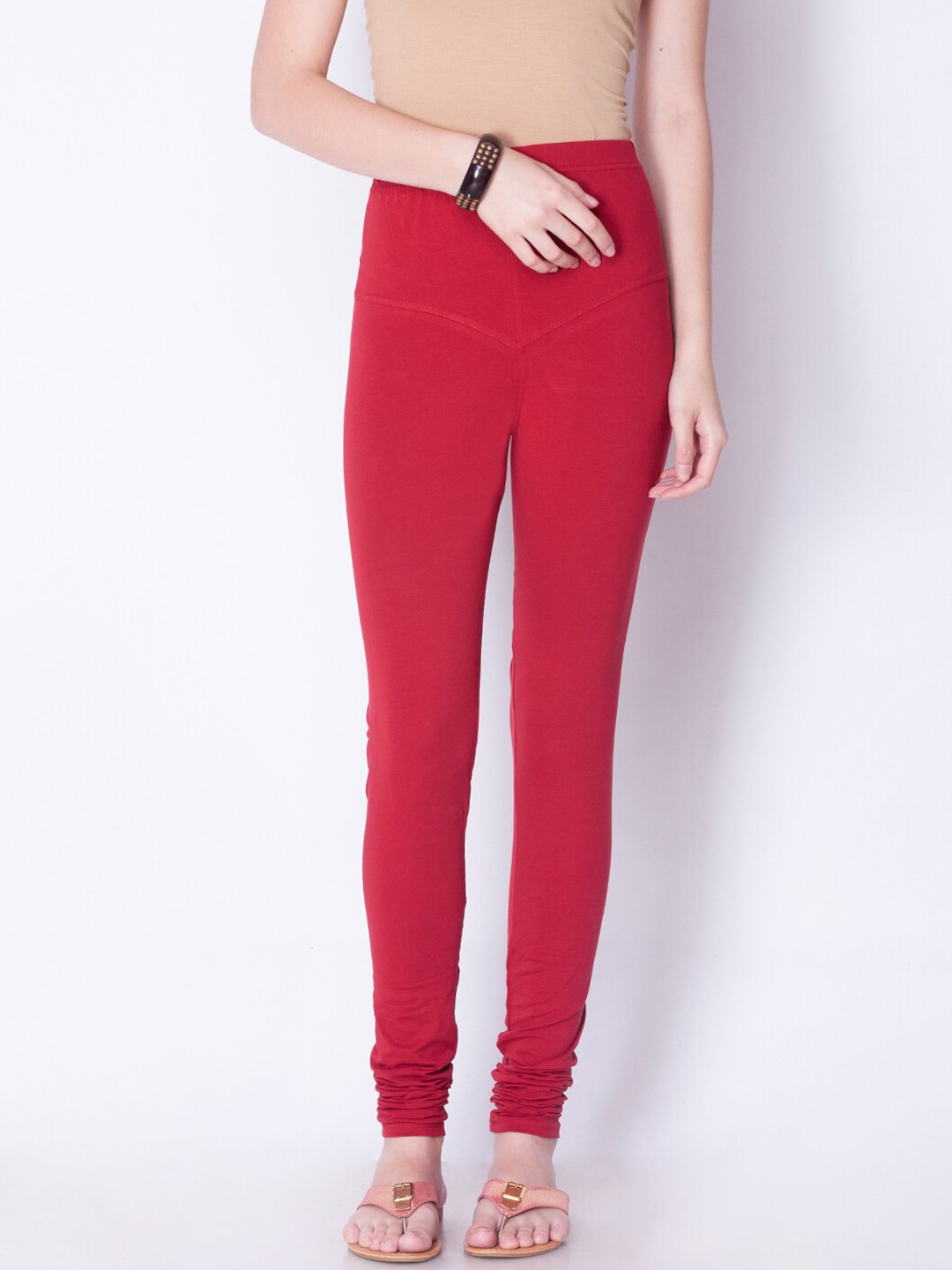 

Dollar Missy Women Red Solid Cotton Slim-Fit Churidar Leggings
