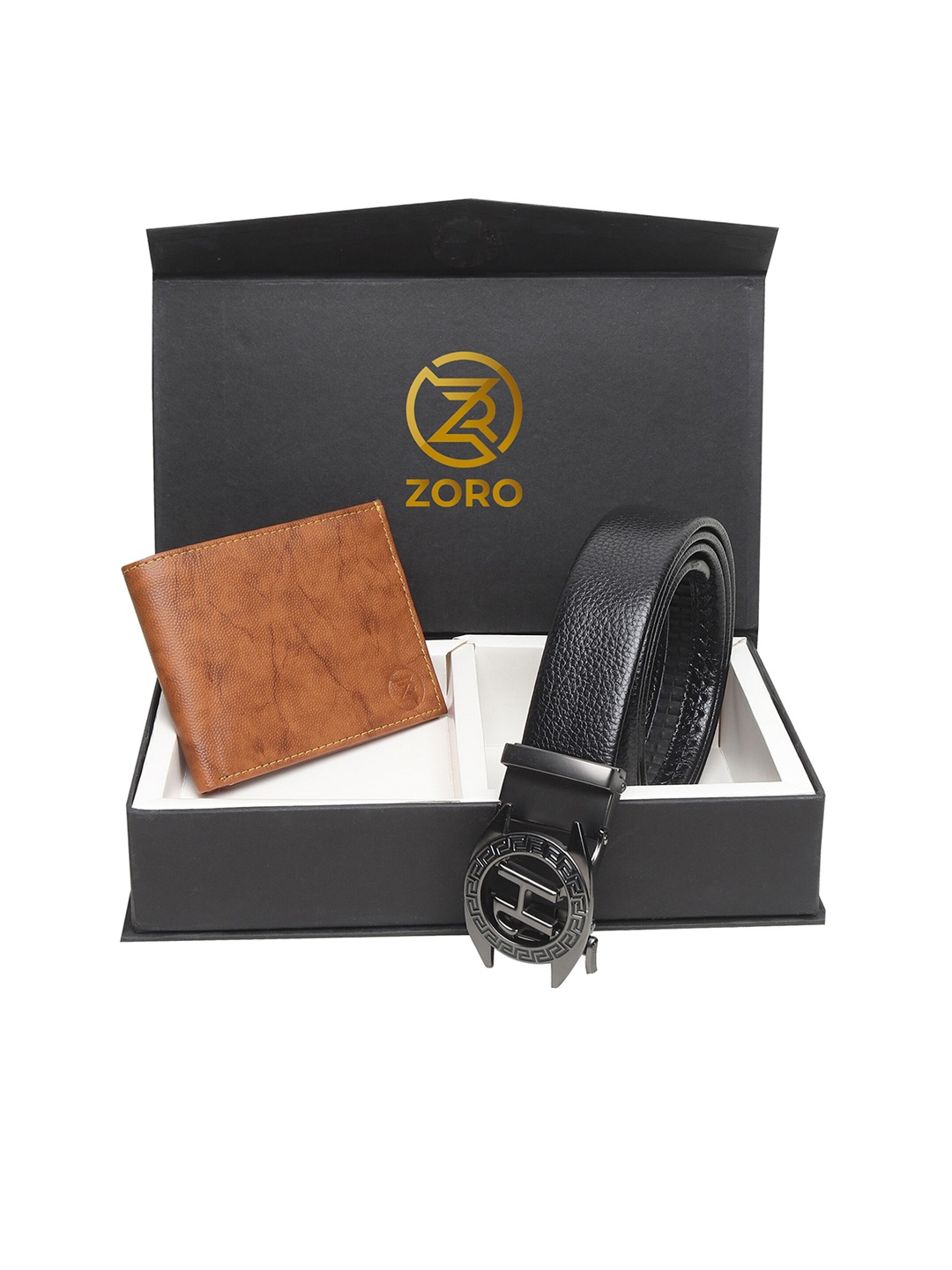 

ZORO Men Black & Tan Brown Belt Wallet Combo Set