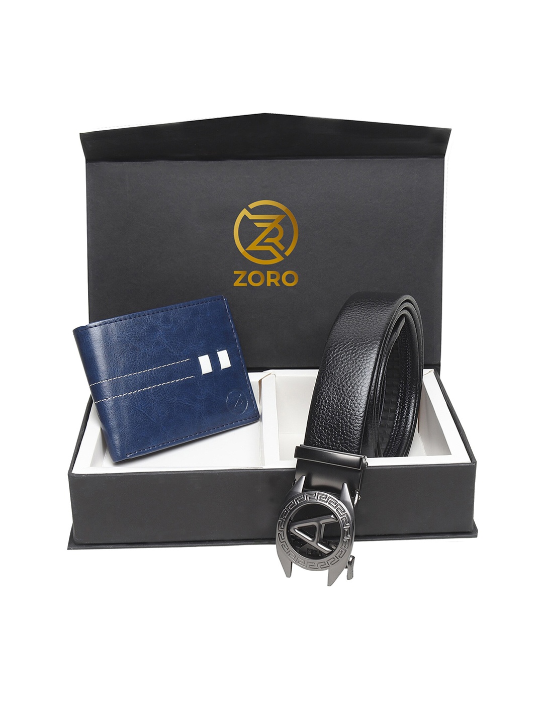 

ZORO Men Black Solid Belt Wallet Combo Set