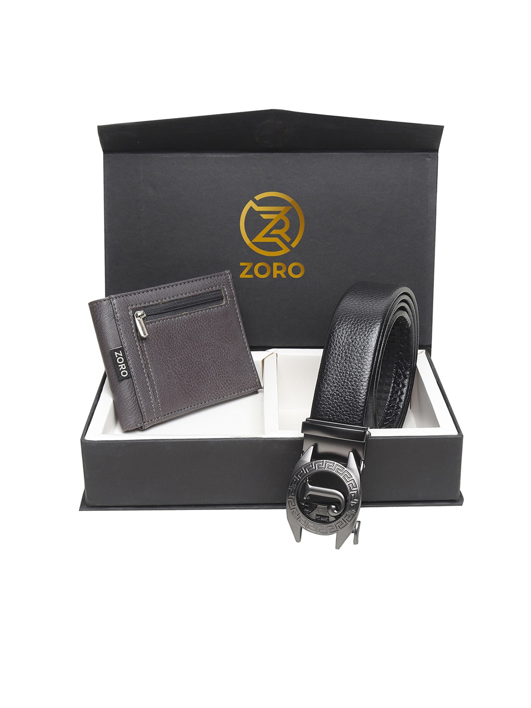 

ZORO Men Black & Grey Wallet & Belt Belt & Wallet Set