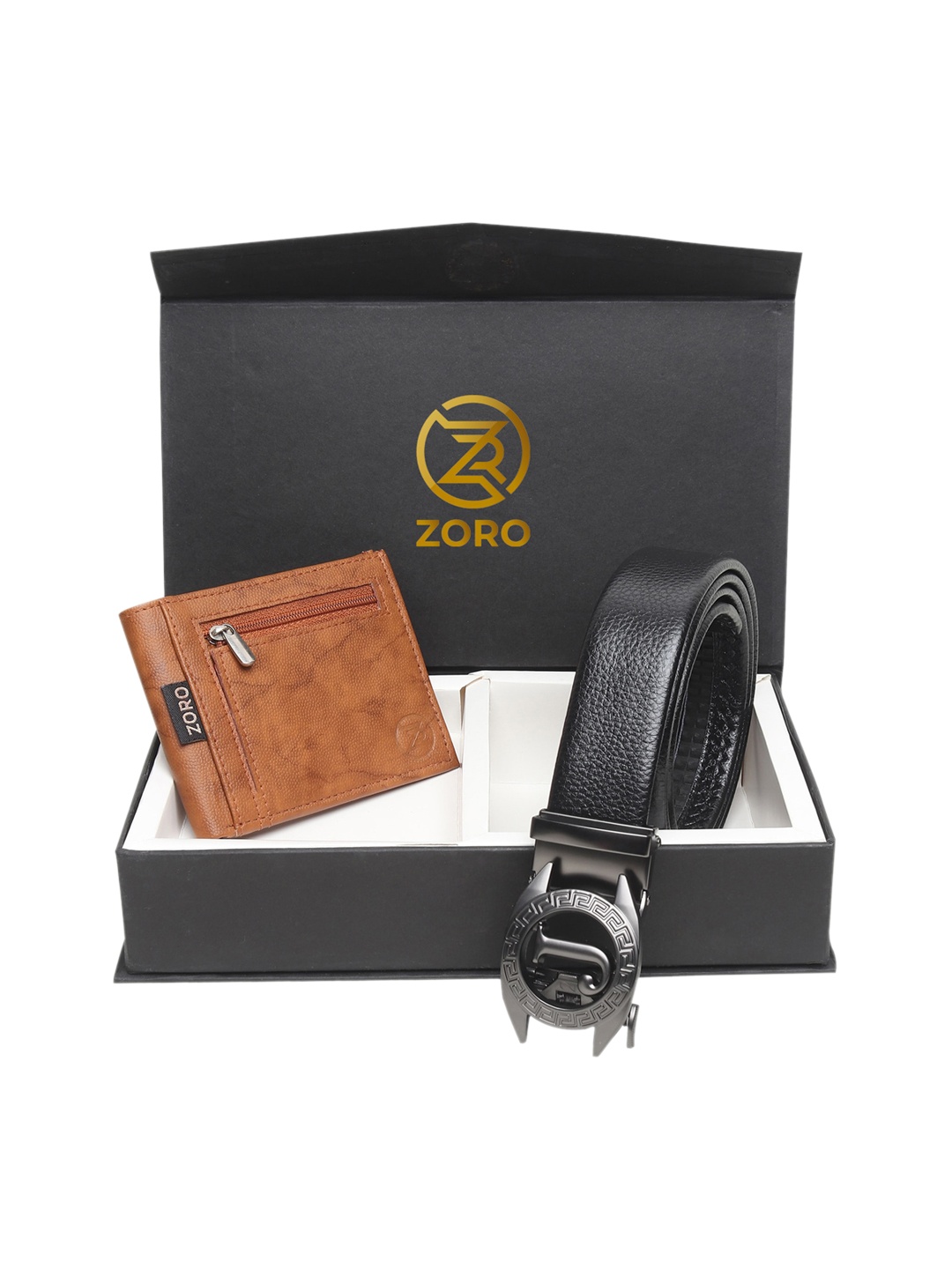 

ZORO Men Black & Brown Textured Wallet & Belt Accessory Gift Set