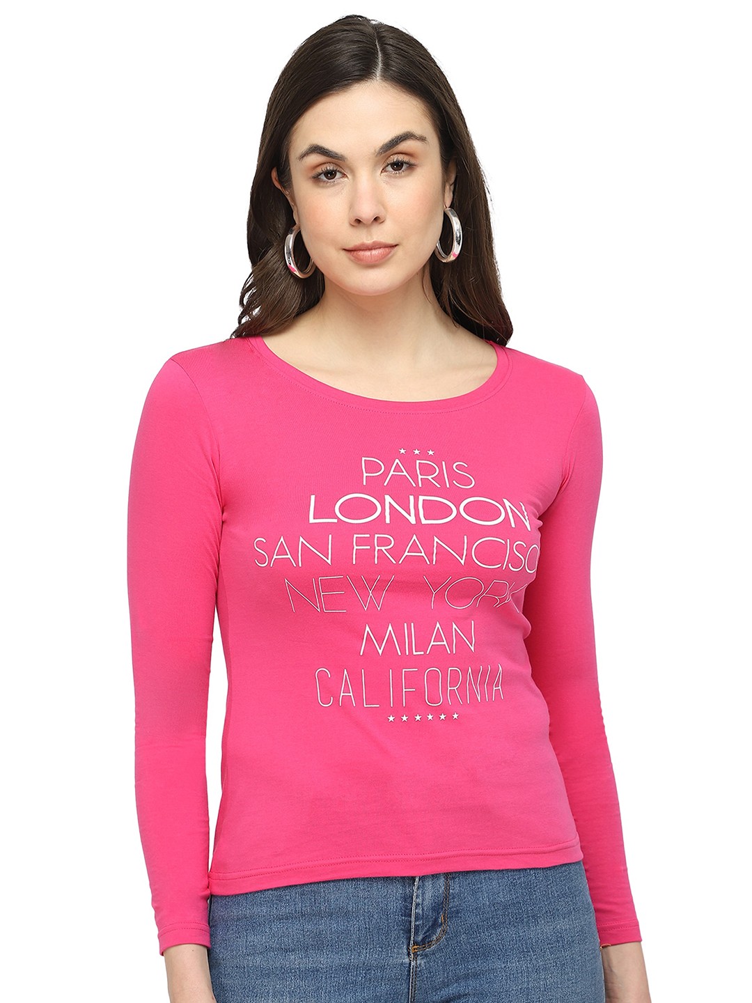 

DYCA Women Fuchsia Typography Printed Cotton T-shirt