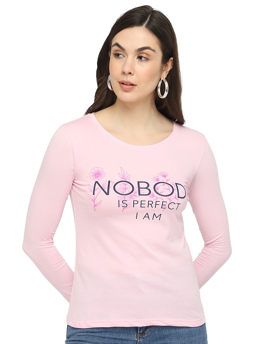 

DYCA Women Pink & Black Typography Printed Cotton T-shirt