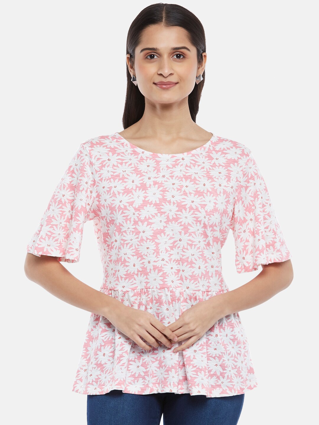 

Honey by Pantaloons Pink Floral Print Pure Cotton Peplum Top