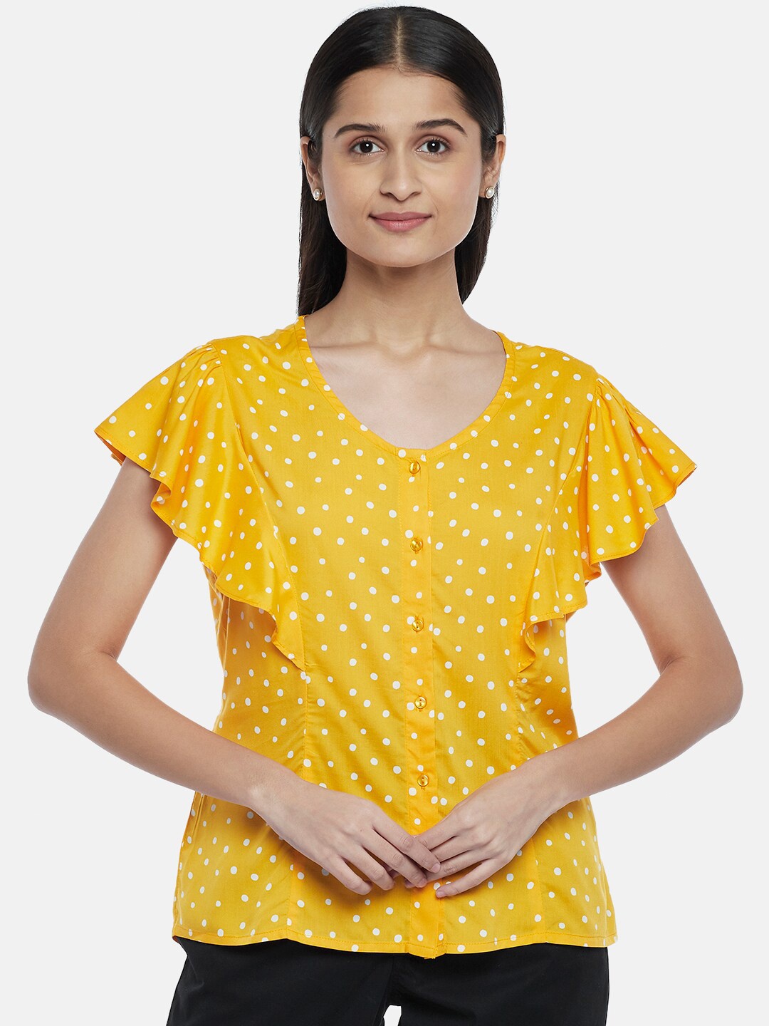 

Honey by Pantaloons Mustard Yellow Floral Print Top
